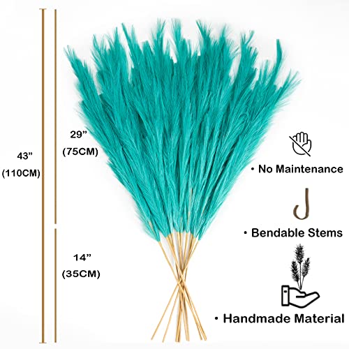 Pampas Grass Decor Tall, 43"/110cm Faux Pampas Grass 6 Stems Large Pompass Grass Branches Tall Bulk Boho Flower Arrangement for Home Room Wedding Party Decor (Green) - color: Green