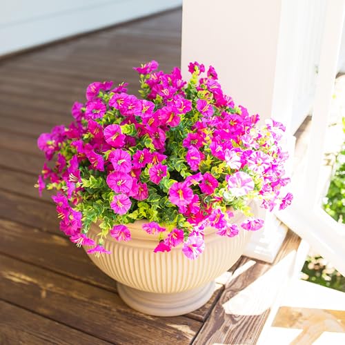 HyeFlora Artificial Flowers for Outdoors Fake Plants Outside Decoration, 12 Bundles Faux Fuchsia Morning Glory UV Resistant Look Real Silk Flowers for Outside Planter Front Door Porch Patio Yard Urn - color: Fuchsia