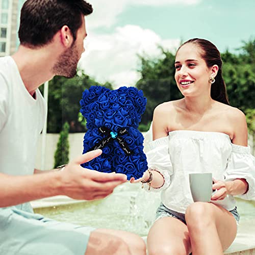 Lgv Flower Rose Bear,Romantic Gift for Valentine's Mother's Day, Christmas, Birthday,Girl Friend Her Mom Female Wife with Artificial Heart-Shaped Diamonds Sapphire Blue - color: Sapphire