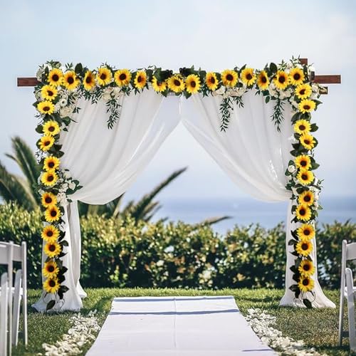 Beferr Sunflower Garlands Decor-2 Pack 7.5ft/Pcs Artificial Sunflower Vines Silk Hanging Flowers with Green Leaves for Wedding Birthday Party Home Wall Decorations