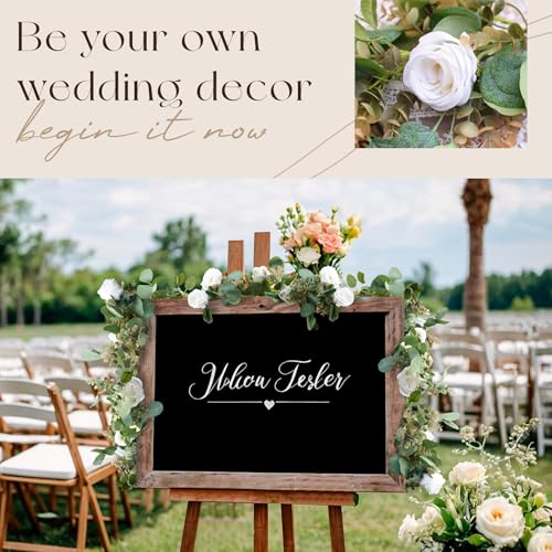 Der Rose 6.5FT Artificial Flower Garland, White Rose & Eucalyptus Floral Garland, Faux Flower Vine for Wedding Decor Table Runner Arch & Backdrop Decor (1 Pc) - color: White 1 Pcs