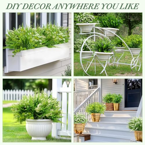 24 Bundles 6 Styles Artificial Plants Flowers for Outdoors Spring Summer Decor, UV Resistant No Fade Faux Plants Plastic Greenery Shrubs, Fake Fern Lavender Boxwood for Gardens Porch Yards Home Decor - size: 24 Pack