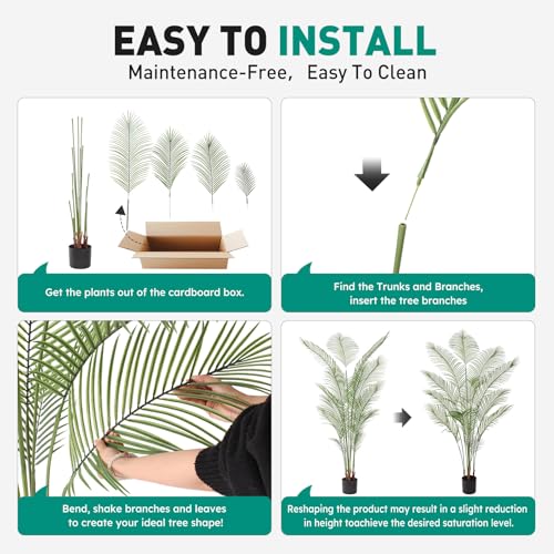 Artificial Palm Tree 7FT Tall Faux Palm Tree Indoor Fake Plants Faux Tropical Plant, UV Resistant & Maintenance Free Indoor/Outdoor Fake Tree in Pot for Home Office Living Room Patio Decor - style: 7FT Fine Leaved