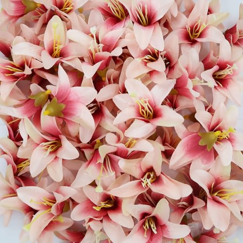 20 Pcs Artificial Lily Flower Head, Brown | Fake Flowers Heads, Simulation Small Lily, DIY Handmade, Wedding Photography Party Home Decoration - color: Brown