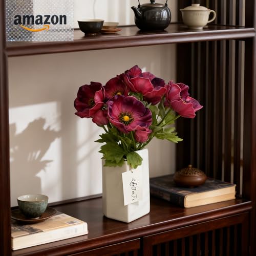 5Pcs Artifical Real Touch PU Anemone Flower Bouquet Room Home Decor (Purple) - color: Purple