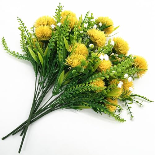 Artificial Dandelion Flowers Fake Plants Plastic Greenery Simulated Faux Flower for Outdoor Indoor Home Decor Garden Bathroom Office Party Wedding Bouquet Vase Planter Filler Decoration Yellow 4 Pack - color: Dandelions - Yellow 4 Pack