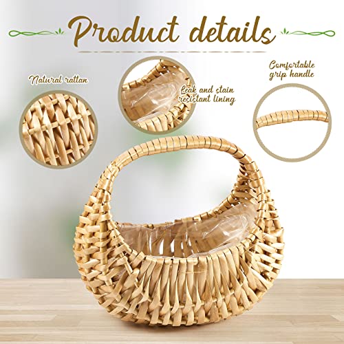 Taiyin 6 Pack Rattan Flower Girl Basket Half Moon Straw Wicker Basket with Handle 6.7" x 6.5" x 4.3" Ideal for Wedding Flower Girl, Picnic, Garden Storage and Home Decor (Nature) - color: Nature