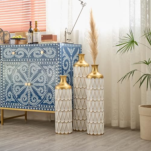 Large Floor Vases Set of 3 Pieces, White Metal Tall Vase Extra Big Home Decoration for Living Room Bedroom 22.8/27.1/31.5 inch - color: Floor Vase White Teardrop