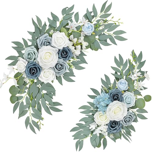 Blue Wedding Arch Flower Swags Set of 2, Artificial Arch Flower for Wedding Reception Ceremony, Bridal Shower, Baby Shower, Photo Backdrop Decorations (Blue) - color: Blue