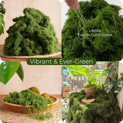 USMOLA 16OZ Fake Green Moss for Crafts, Artificial Moss for Potted Plants Decor, Bulk Moss for Indoor/Outdoor Use, DIY Floral Arrangements, Terrariums & Fairy Gardens (Dark Green)