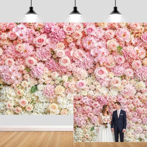 JAWO 6X4ft Blush Pink White Rose Floral Wall Backdrop, Mixed Flower Photo Background for Wedding Bridal Shower, Girls Birthday Baby Shower, Mother’s Day Valentine Cake Table Decor Studio Props - color: Pink2, size: 6X4