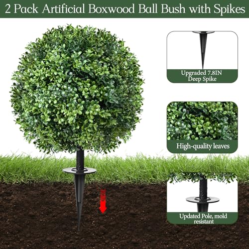Artificial Topiary Bushes for Outdoors with Spike, Boxwood Ball Fake Shrubs UV Resistant Faux Plants for Indoor Outdoor Fall Thanksgiving Halloween Decor (Artificial Topiary Boxwood Ball Tree) - color: Artificial Topiary Boxwood Ball Tree