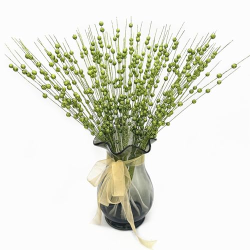 Artificial Glitter Berry Stem Ornaments, Fake Christmas Picks Decorative 17 inches Glitter Bead Sticks for Christmas Tree DIY Wreath Crafts Vase Gift Fireplace Holiday Home Decor - Green 10 Pack - color: Glitter Berries Stems Sticks - Green 10 Pcs
