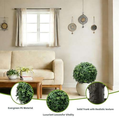 26-Inch Artificial Topiary Boxwood Ball Trees (Set of Two) – Lifelike, UV-Resistant Decor for Indoor & Outdoor Use – Enhance Your Space with Vibrant Greenery - color: 2pcs-ground Cutting-boxwood