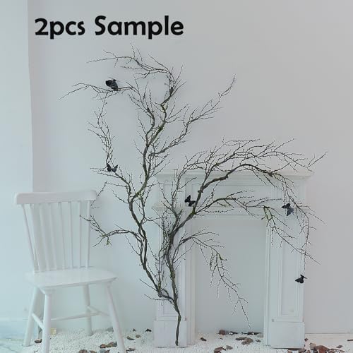 190cm/74.8inch Artificial Creepy Flexible Tree Branches Faux Grape Vines Garland Twigs with Moss Wood Craft for Halloween Door Wall Hanging Haunted Mansion Theme Outdoor Mantel Yules Decoration (2)