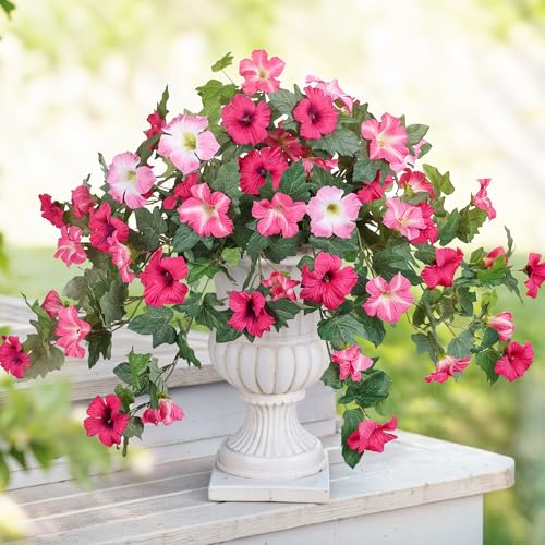 HyeFlora Artificial Flowers for Outdoors 2PCS Faux Petunias Silk Fake Flowers for Outside Planter UV Resistant Realistic Home Garden Porch Decor (Pink) - color: Pink