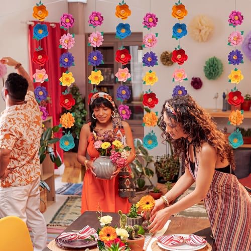 Spakon 8 Pcs Mexican Paper Flower Decorations Mexican Fiesta Garlands Cinco de Mayo Flat Floral Hanging Banner Cutouts for Birthday Decorations Baby Shower Cinco De Mayo Party Decor - color: Mexican Festival