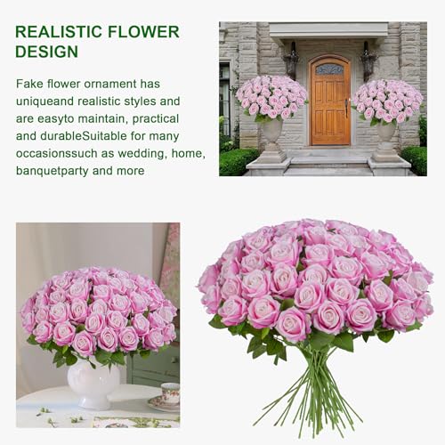 Artificial Flowers Roses Touch Fake Rose Bouquet Flower Stem Fo Wedding Centerpieces DIY Wreath Home Decorations Silk Roses Fo Mothers Party Fake Outdoor Flowers Decor 19.6"(Deep Pink 50PCS) - color: Deep Pink 50pcs