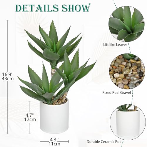 Hollyone Large Artificial Agave Plants Fake Three-Head Agave Succulent Plant Potted 17" Faux Plant Succulent Aloe Vera Plants Indoor for Desk Modern Home Decor - color: Style 3