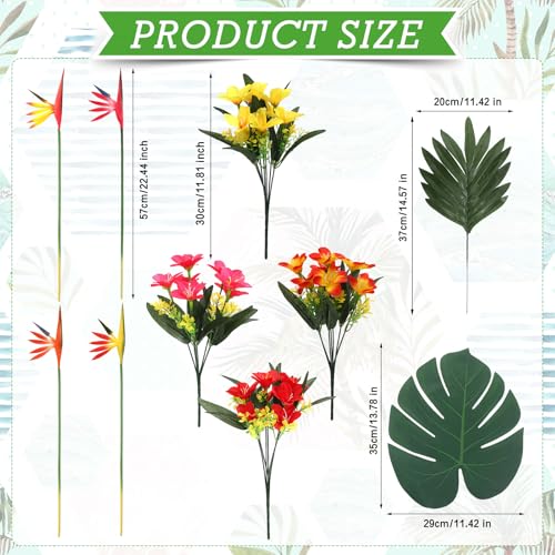 Hotop 4 Set/ 16 Pcs Artificial Tropical Flower Bouquets Bulk for Hawaii Centerpieces Bird of Paradise Lily Bouquet Permanent Flower Tropical Plant Party Office Home Decor (Multiple Color) - color: Multiple Color