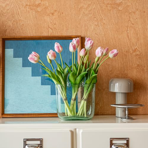 Artificial Tulips Flowers,Soft Touch Latex Bouquet, Fake Tulips,Spring Wedding Home Room Table Centerpiece Decor - color: 15pcs Peach Pink(no Vase)