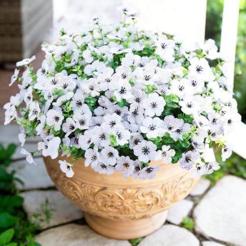Artificial Flowers 12 Bundles, Faux Daisy and Eucalyptus Greenery Stems for Outdoor Indoor Decor - Fake Plants for Home, Garden, Patio, Porch Decoration - color: White