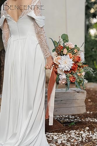 14 Inch Terracotta Bridal Bouquet, Fall Wedding, Bride Bouquets for Ceremony & Anniversary, French Rustic Vintage Style, Artificial Flowers - color: Terracotta, size: 14 Inch