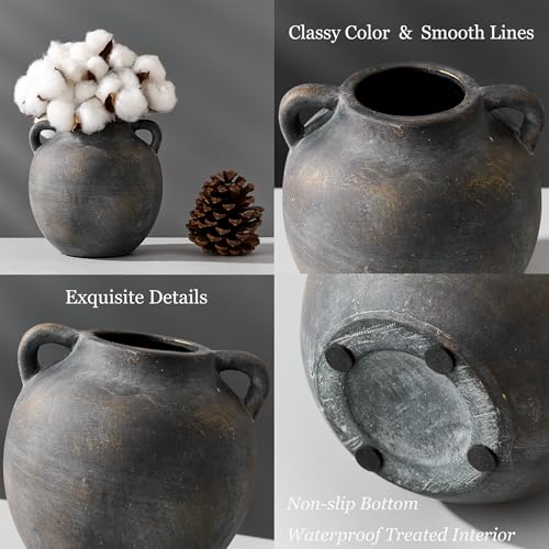 PORCER Ceramic Rustic Vase for Home Decor, 5.8 Inch Terracotta with Handles, Vintage Decorative for Flowers, Plants, Living Room, Table, Thanksgiving - Black Bronze - color: Black Bronze-5.8''
