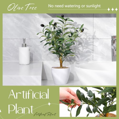 Giegxin 2 Pack 15.8 Inch Small Artificial Olive Tree Indoor 40cm Faux Olive Plant with White Pot for Home Office Room Table Modern Decor - color: White