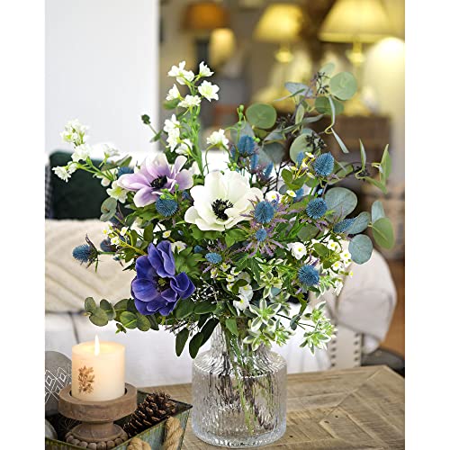 FiveSeasonStuff Real Size Artificial Real Touch Eryngium (Sea Holly) Northern Lights Blue Thistles (5 Stems) - color: Northern Lights Blue