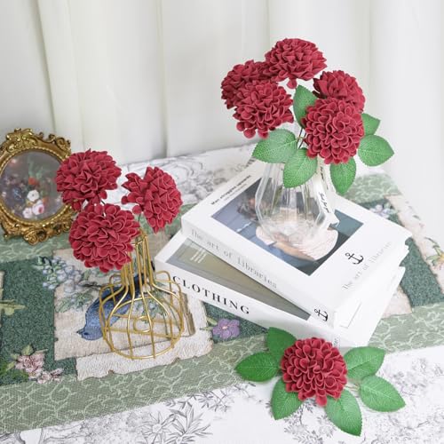 25Pcs Burgundy Foam Dahlia Flowers Real Looking Faux Dahlias Artificial Flower Heads Bulk for Crafts Wedding Centerpieces Party Home Floral Arrangements (Burgundy) - color: Burgundy