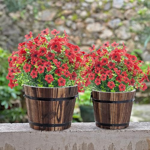 8 Bundles Fake Flowers Outdoor,Artificial Outdoor Flowers Faux Plastic Plants UV Resistant Flower for Outside Indoor Decorations(Red) - color: Red, size: 8 Bundles