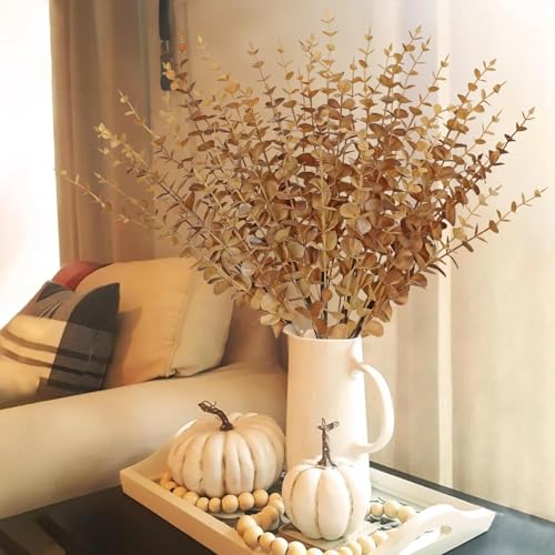 GnFlus 5 Pcs Artificial Eucalyptus Stems Fall Eucalyptus Leaves Autumn Leaf Branches Fall Decorations with Foam Fall Leaves for Home Floral Arrangement Autumn Festival Thanksgiving Decor Brown - color: Bro'w'n