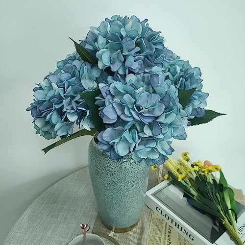 Blue Hydrangea Artificial Flowers,6 Pcs Faux Hydrangea Flowers,Artificial Hydrangeas Flowers with Stems,Fake Hydrangeas,Silk Hydrangeas Flowers with Stems for Home Decor (6, Blue) - color: Spring Blue