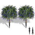 Artificial Lavender Topiary Ball Trees, 2 Pcs 23.6" Faux Lavender Bushes with 4 Ground Spikes, Fake Evergreen Plants for Home, Garden, Yard, Patio, Front Porch Decor