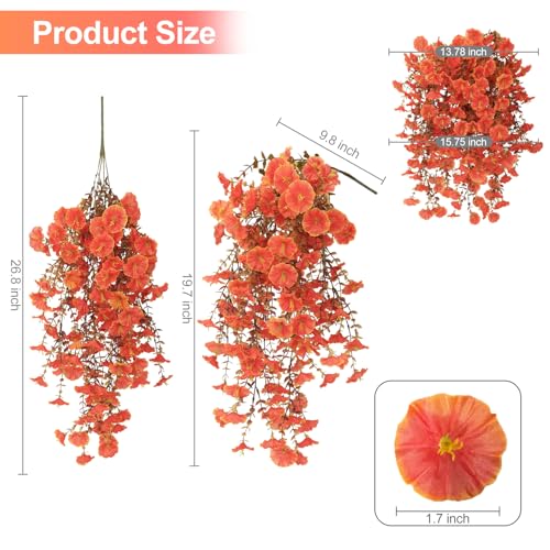 Fall Decor Artificial Flowers for Outdoor Decoration, 4Pcs Fake Hanging Flowers Morning Glory UV & Fading Resistant, Artificial Faux Plants for Home Patio Yard Garden Farmhouse Halloween - color: Autumn Orange