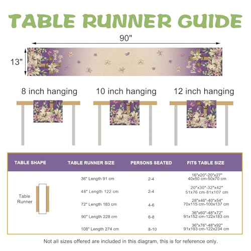 He is Risen Easter Christian Purple Table Runner, Religious Cross Lamb Lily Flower Kitchen Dining Table Decoration, Spring Eucalyptus Leaves Burlap Indoor Outdoor Home Decor Party Supply 13 x 90 - color: Easter-he is Risen, size: Table Runner 13''X90''