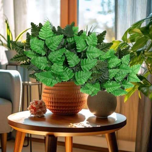 Zeyune 48 Pcs Spring Artificial Silk Leather Leaf Fern Stems 4 Styles Wedding Greenery Faux Leaves Pick 15.8 Inch 14.6 Inch Cemetery Leaf Plant Bouquet for Wedding Decor Garden Room Porch Decor