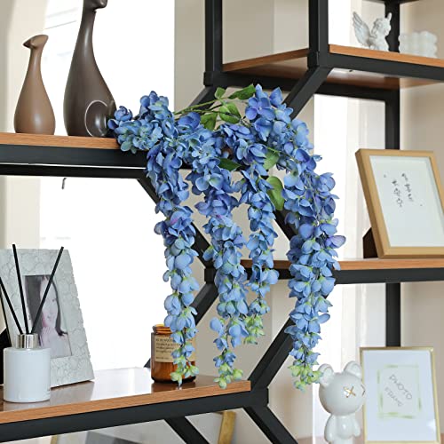 Dailisen 3 Strands 40'' Silk Blue Wisteria Artificial Flowers, Fake Wisteria Floral Hanging Plant Garland, for Home Decor, Party, Floor Vase, Balcony, Wedding Arrangement Decoration (Blue) - color: Blue