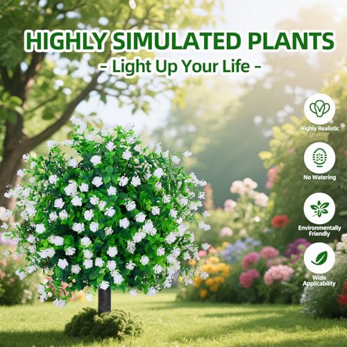 2Pack Artificial Topiary Ball Tree Outdoor with Spike,Spring Faux Boxwood Topiary Fake Bushes Shrubs White Realistic,15.8" D UV Resistant Artificial Greenery Plants for Outdoor Planter Garden Porch - color: White