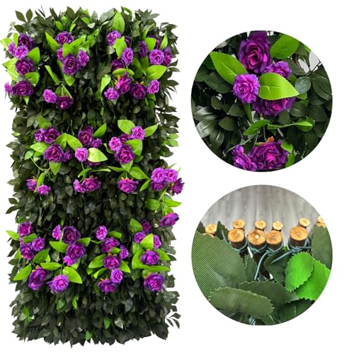 Sumery Expandable Fence Privacy Screen for Balcony Patio Outdoor,Decorative Faux Ivy Fencing Panel,Artificial Hedges (Single Sided Leaves) (1, Branches -Purple Rose) - color: Branches -Purple Rose