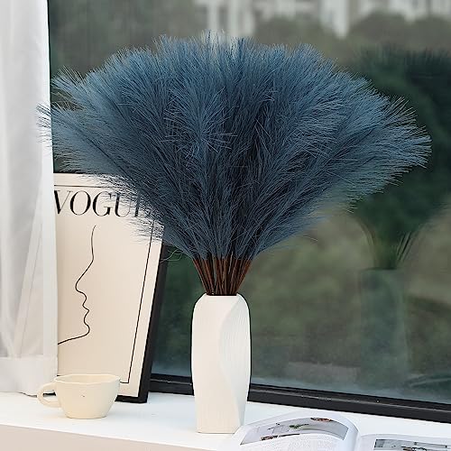 Wertuirk 60pcs Blue Pampas Grass - 24 Inch Faux Pampas Grass Decor , Tall Pompas Grass for Floor Vase, Table Centerpieces, Wedding, Party and Blue Living Room Decor - color: Blue, size: 60 Pieces
