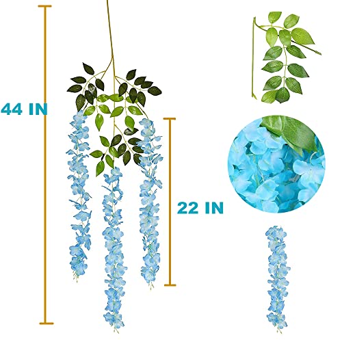 12 Pack Wisteria Flower Vines Garland, 3.75 Ft Artificial Flower Strings, Fake Hanging Flowers, Silk Wisteria Garland Flowers, Flower Vine for Wedding Garden Decor (Blue) - color: Blue