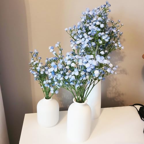 ABAJI Tiny Babys Breath Artificial Flowers Gypsophila Real Touch Flowers for Wedding Party Home Garden Decoration 12 inch in Length Small and Short - color: Light Blue, size: 12 PCS