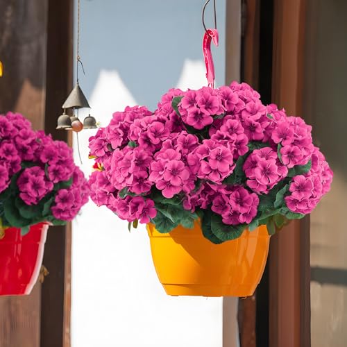 Hananona 12 Pcs Artificial Geranium Flowers for Outdoors Geranium Silk Flowers Outdoor UV Resistant Garden Plants Faux Flowers for Home Kitchen Table Centerpieces Decor (12, Rose Red) - color: Rose Red