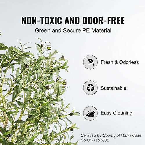 VEVOR Artificial Olive Tree, 6 FT Tall Faux Plant, Secure PE Material & Anti-Tip Tilt Protection Low-Maintenance Plant, Lifelike Green Fake Potted Tree for Home Office Warehouse Decor Indoor Outdoor - color: Olive Tree Type 1, size: 6ft