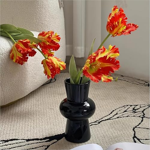3Pcs 3D Parrot Tulips Artificial Flowers Faux Tulips Real Touch Long Stem Fake Tulips Bouquet for Home Office Wedding Table Decor 27.56" Tall-Red - color: Red