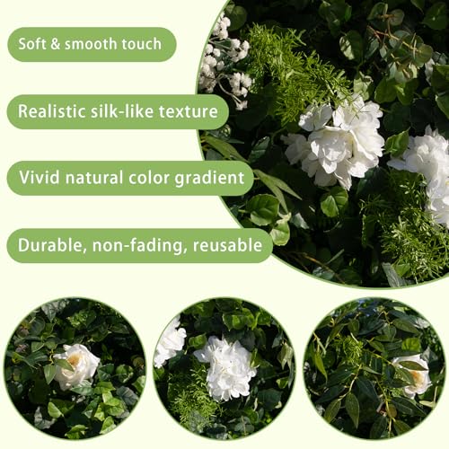 rosemorning 4x8FT Green Artificial Flower Wall Backdrop,5D Silk Flower Wall Panel for Wedding Party Birthday Baby Shower Photo Booth Decor Easy to Install Reusable - color: Sandelwood-Green, size: 4Ft*8Ft