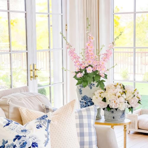 3 Pcs Delphinium Artificial Flowers 40" Long Stem Silk Larkspur Flowers Bulk Pink Faux Delphinium Stems for Tall Floor Vase Wedding Floral Arrangement Centerpieces Outdoor Home Decor Indoor - color: Pink