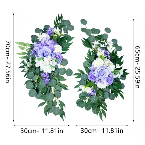 Artificial Wedding Arch Flowers (Pack of 2), White Wedding Flowers for Wedding Welcome Ceremony Sign Faux Floral Swags, Banquet and Reception Backdrop Floral Decoration (White & Purple) - color: White & Purple